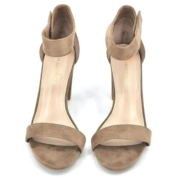 Rampage Sandals Womens 10 Beige Ankle Strap Chunky Block Heels Faux Suede - Picture 5 of 11